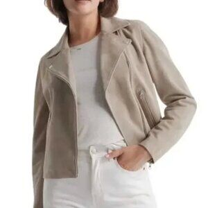 Quince 100% Suede Biker Jacket, Sand, Size M